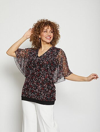T-shirt maille résille long blousant