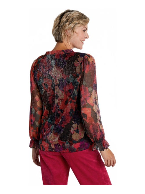 T-shirt maille résille plissée imprimé floral - Kiabi