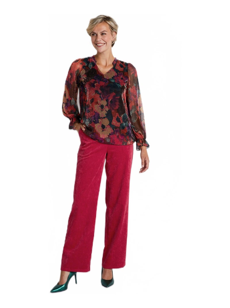 T-shirt maille résille plissée imprimé floral Multicolore - Kiabi