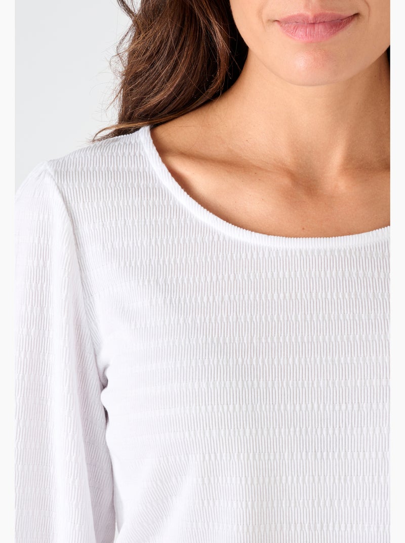 T-shirt maille texturée - Damart Blanc - Kiabi