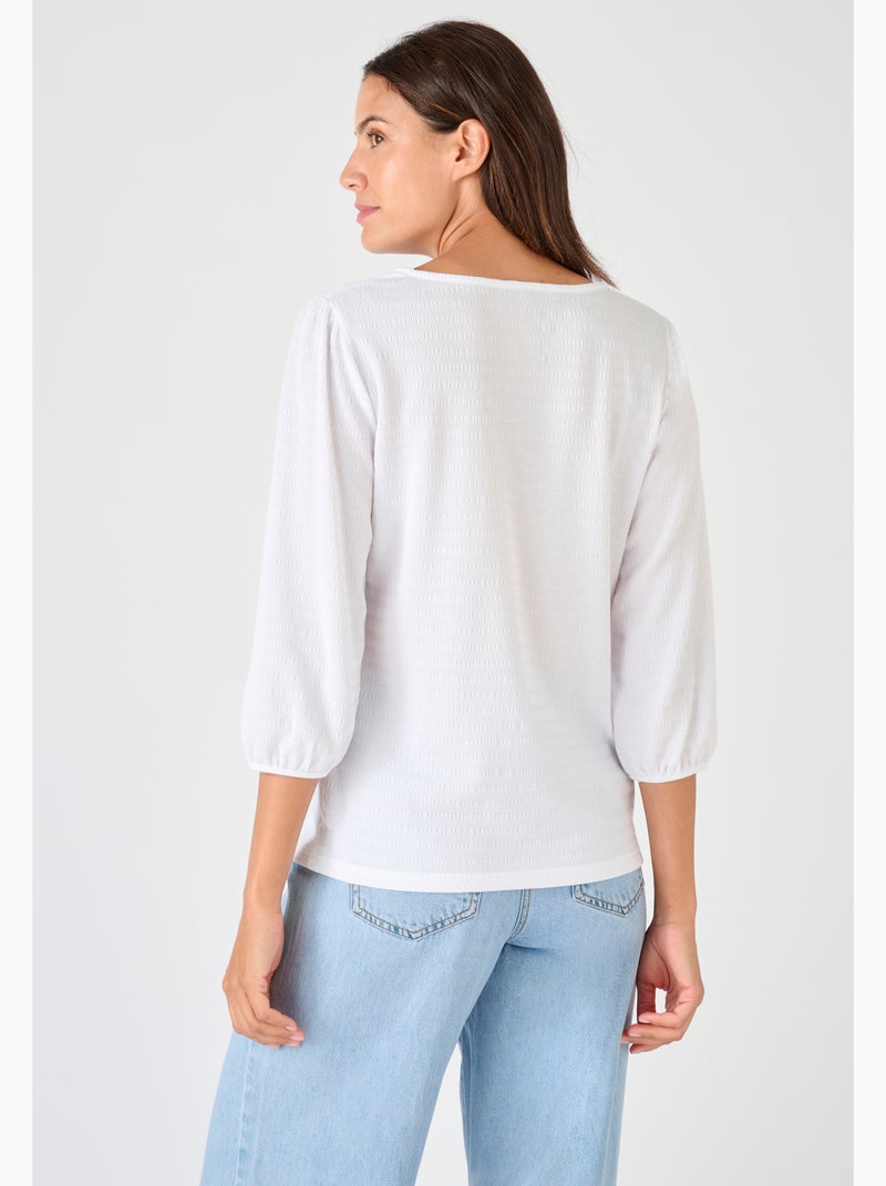 T-shirt maille texturée - Damart Blanc - Kiabi