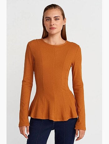 T-shirt maille texturée bas volanté manches longues dilvin