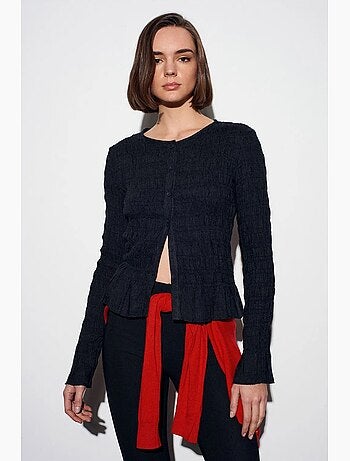 T-shirt maille texturée boutonné manches longues dilvin