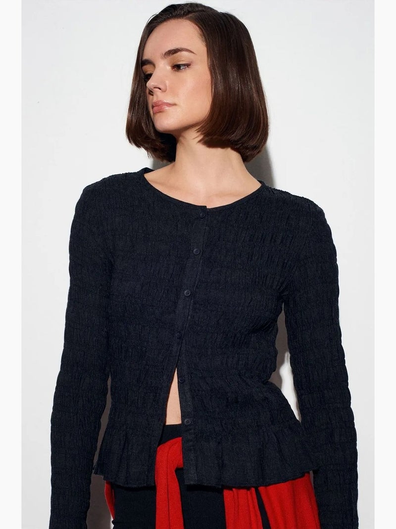 T-shirt maille texturée boutonné manches longues dilvin Noir - Kiabi