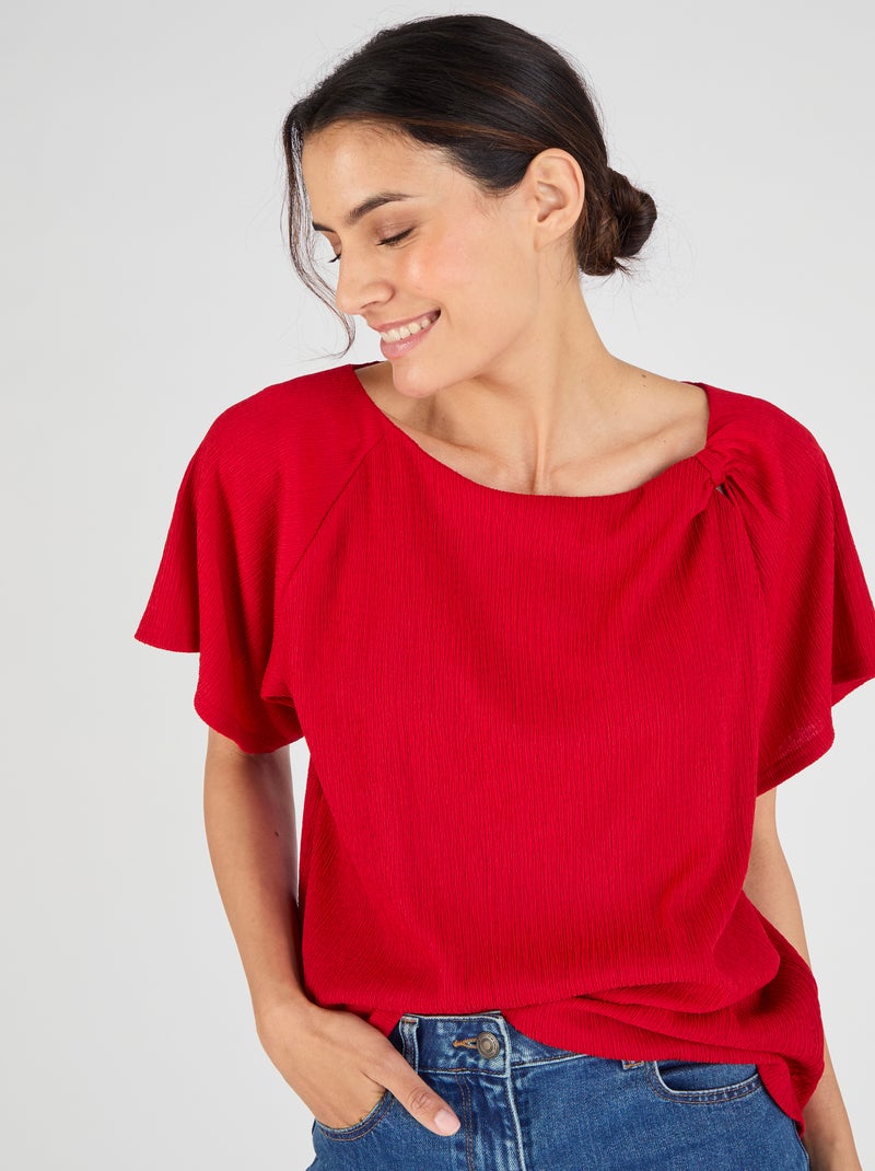 T-shirt maille texturée col fantaisie - Damart Rouge - Kiabi