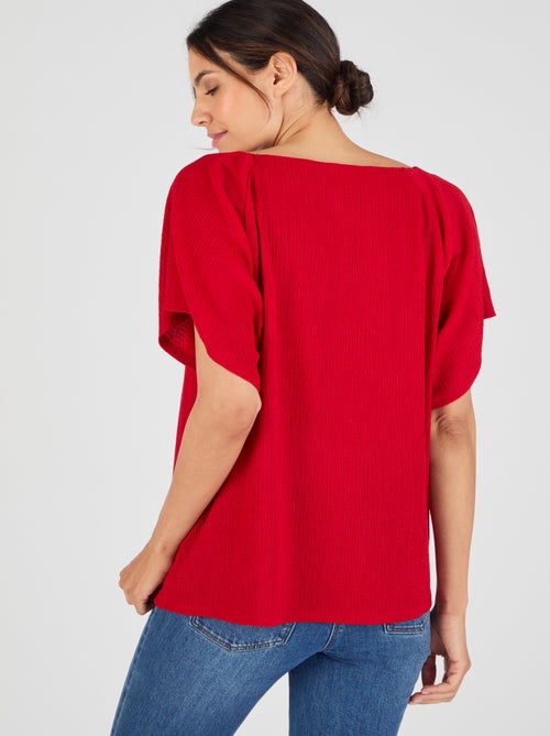 T-shirt maille texturée col fantaisie - Damart - Kiabi