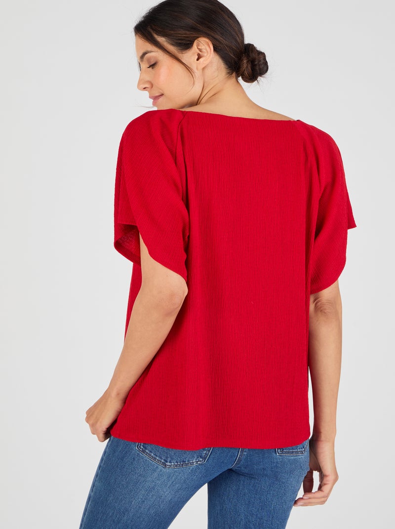 T-shirt maille texturée col fantaisie - Damart Rouge - Kiabi