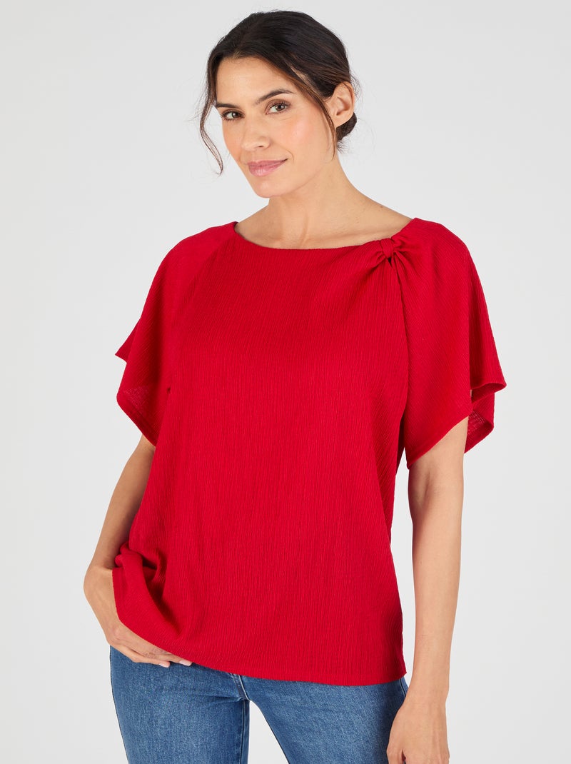 T-shirt maille texturée col fantaisie - Damart Rouge - Kiabi