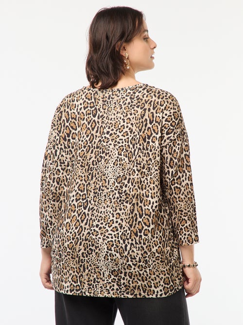 T-shirt manches 3/4 à motif léopard - Kiabi