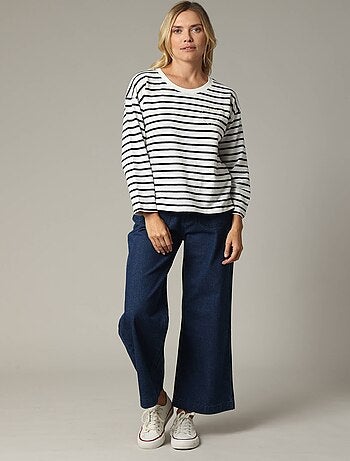 T-shirt manches 3/4 à rayures avec broderie cœur et mot "amour" sur le devant 'Deeluxe'