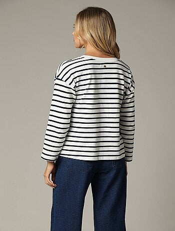 T-shirt manches 3/4 à rayures avec broderie cœur et mot "amour" sur le devant 'Deeluxe'