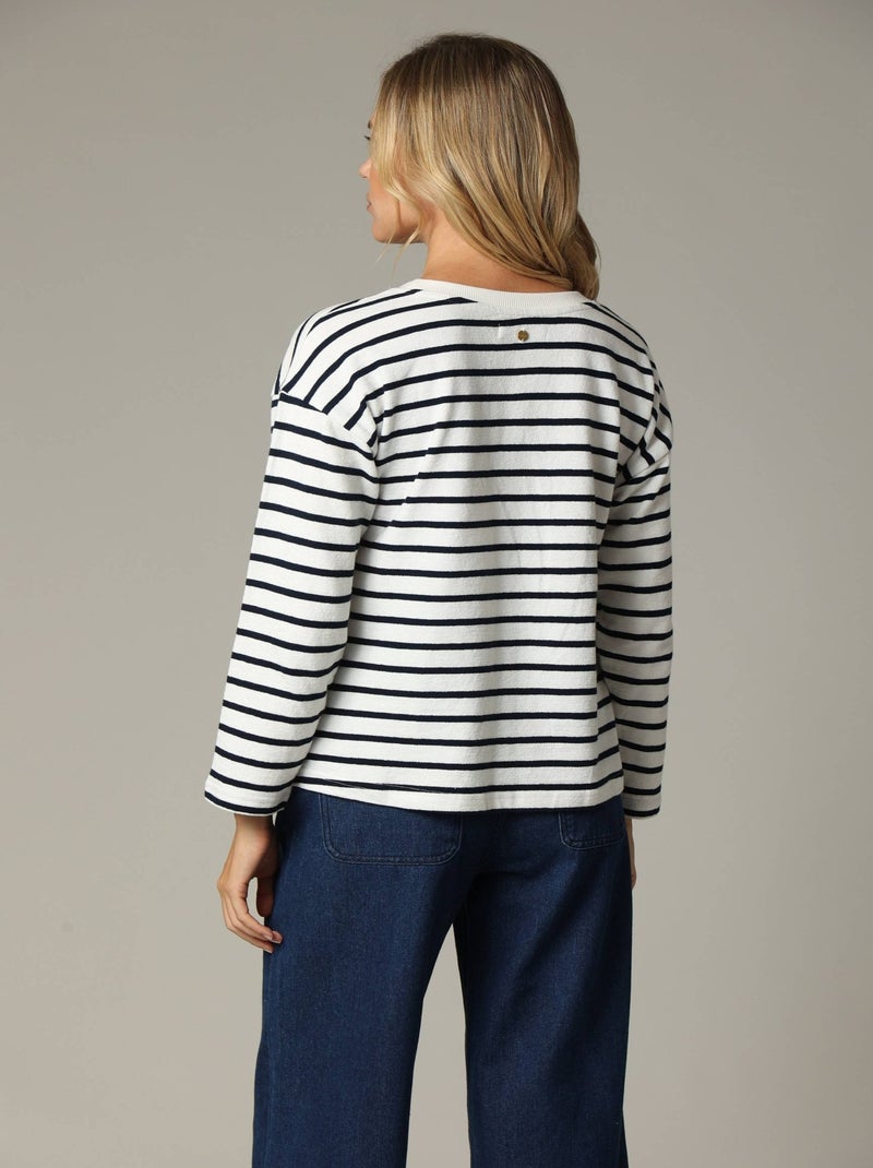 T-shirt manches 3/4 à rayures avec broderie cœur et mot "amour" sur le devant 'Deeluxe' Bleu marine - Kiabi