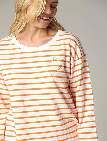 T-shirt manches 3/4 à rayures avec broderie cœur et mot "amour" sur le devant 'Deeluxe'