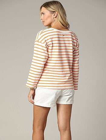 T-shirt manches 3/4 à rayures avec broderie cœur et mot "amour" sur le devant 'Deeluxe'