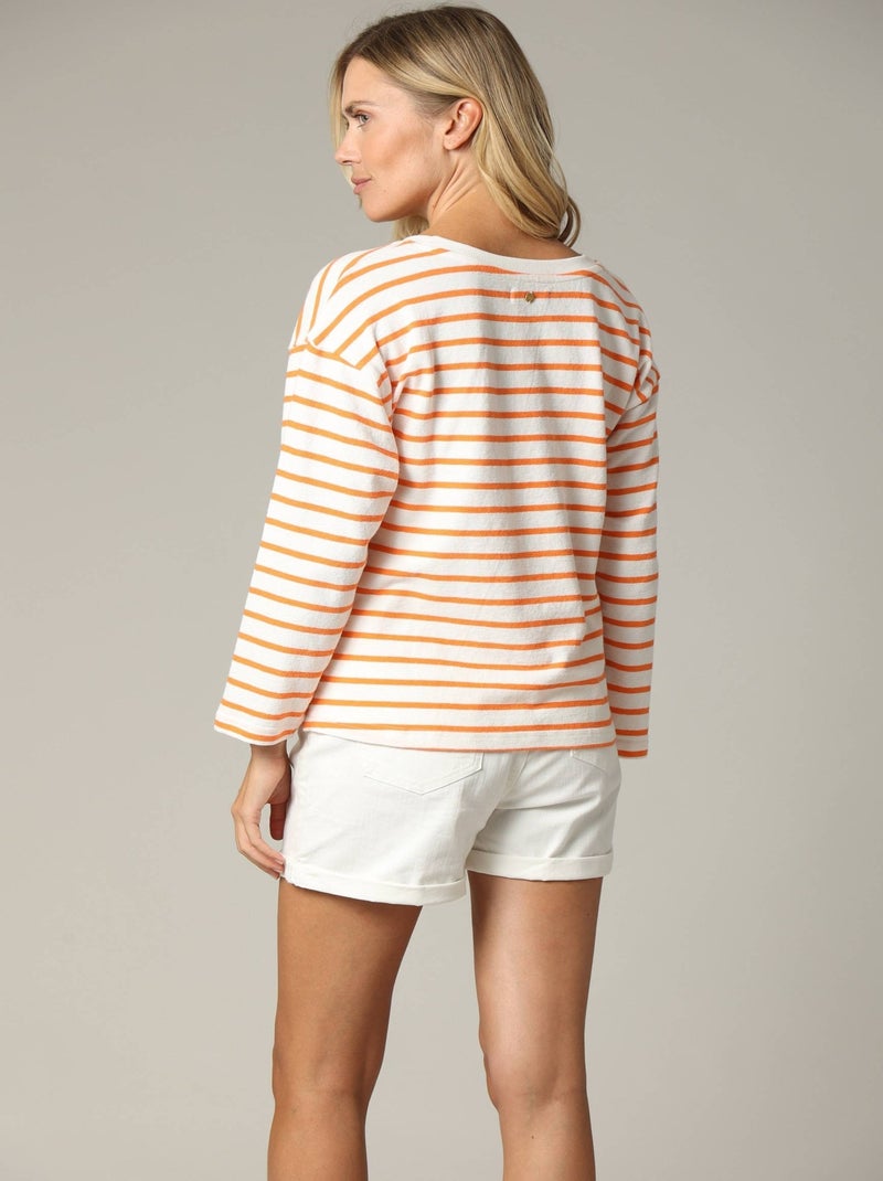 T-shirt manches 3/4 à rayures avec broderie cœur et mot "amour" sur le devant 'Deeluxe' Orange mandarine - Kiabi