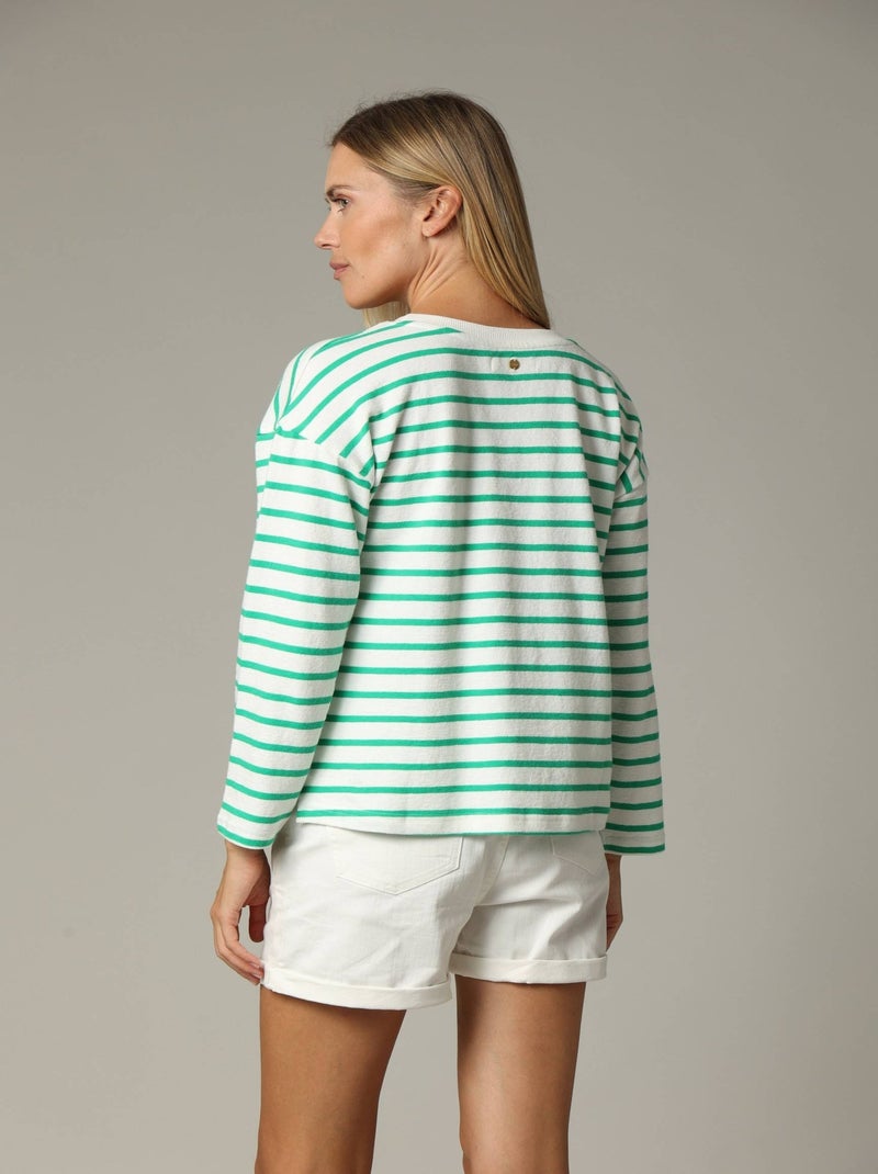 T-shirt manches 3/4 à rayures avec broderie cœur et mot "amour" sur le devant 'Deeluxe' Vert - Kiabi