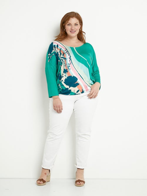 T-shirt manches 3/4 blousant à motif - Kiabi