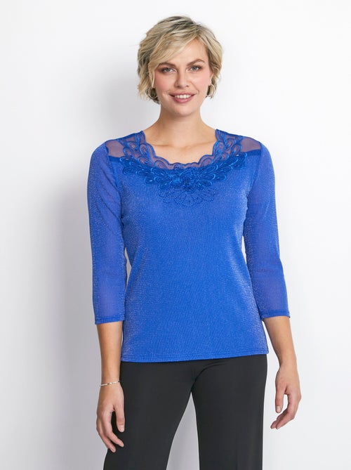 T-shirt manches 3/4 brodé brillant - Kiabi