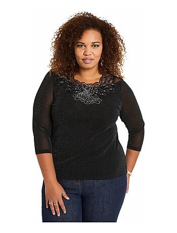 T-shirt manches 3/4 brodé brillant