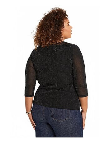 T-shirt manches 3/4 brodé brillant