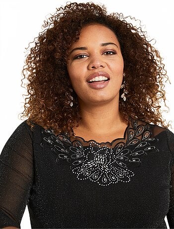 T-shirt manches 3/4 brodé brillant