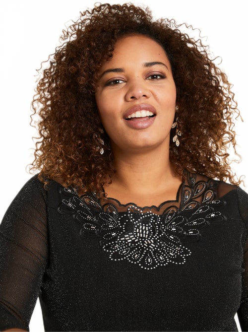 T-shirt manches 3/4 brodé brillant - Kiabi