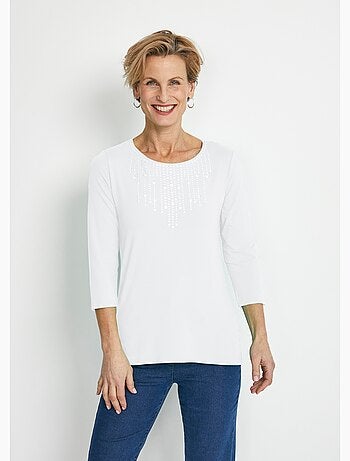 T-shirt manches 3/4 clouté fantaisie