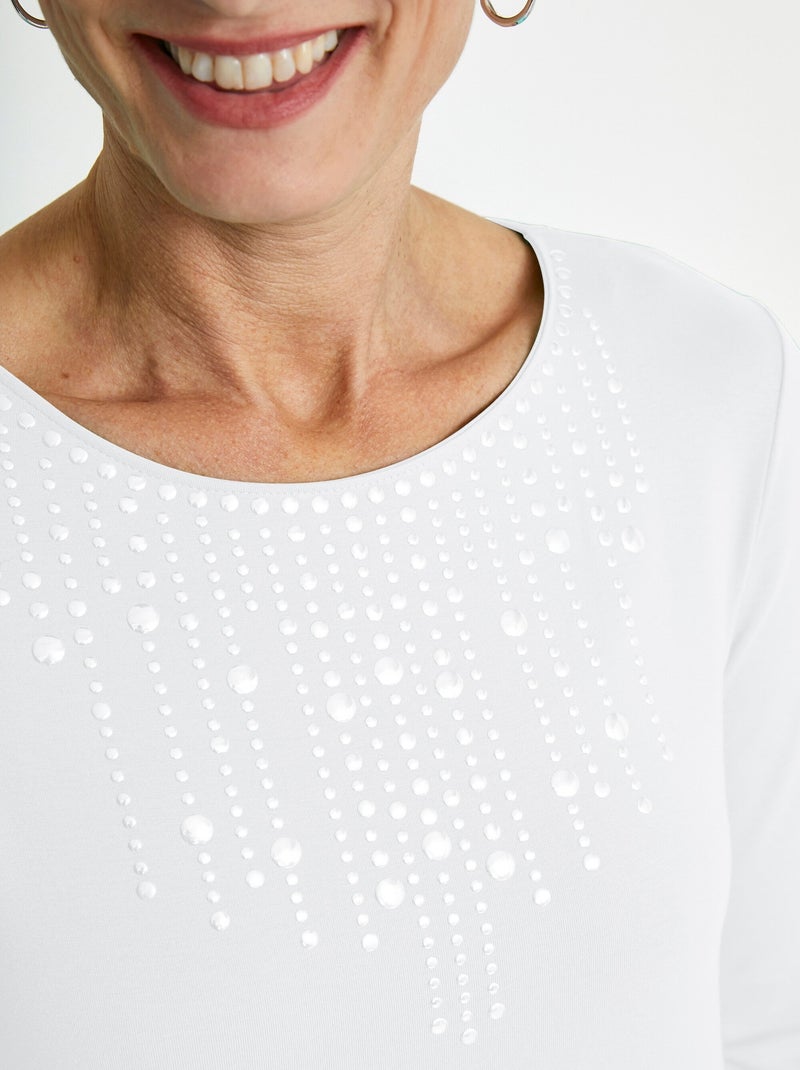 T-shirt manches 3/4 clouté fantaisie Blanc - Kiabi