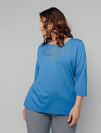 T-shirt manches 3/4 clouté fantaisie