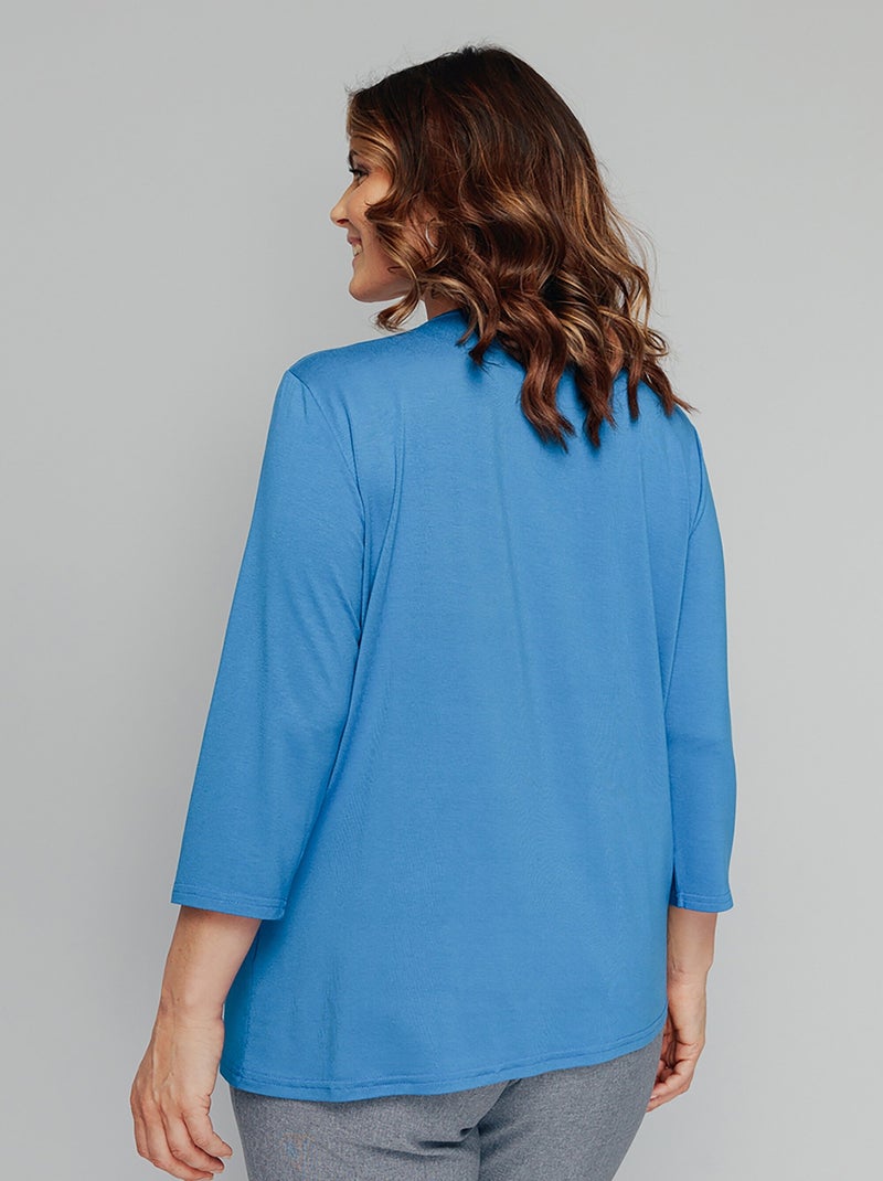 T-shirt manches 3/4 clouté fantaisie Bleu - Kiabi