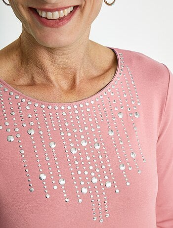 T-shirt manches 3/4 clouté fantaisie