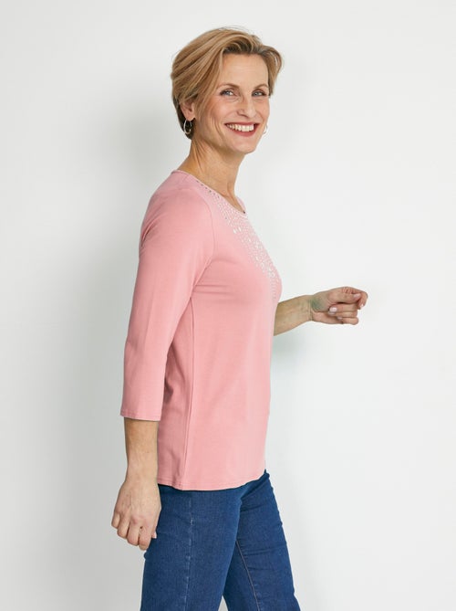 T-shirt manches 3/4 clouté fantaisie - Kiabi