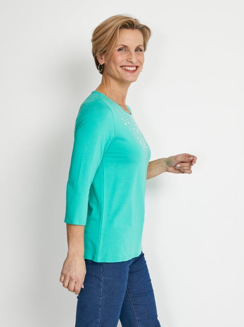 T-shirt manches 3/4 clouté fantaisie - Kiabi