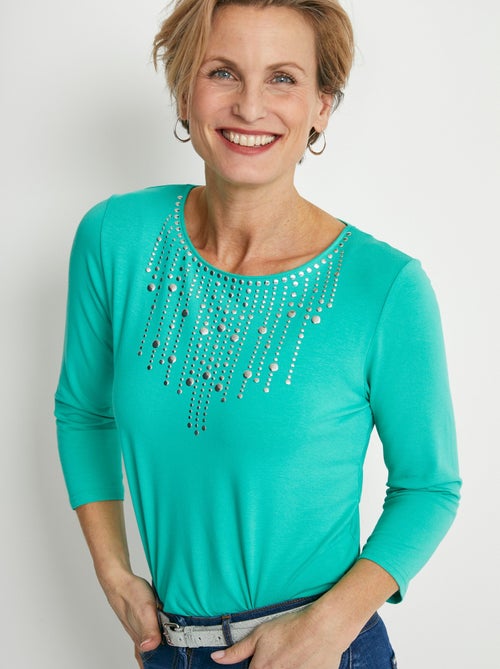 T-shirt manches 3/4 clouté fantaisie - Kiabi