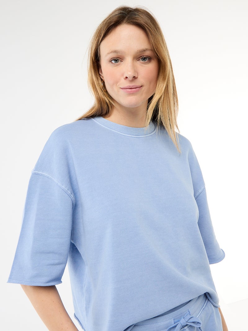 T-shirt manches 3/4 en French Terry Bleu - Kiabi