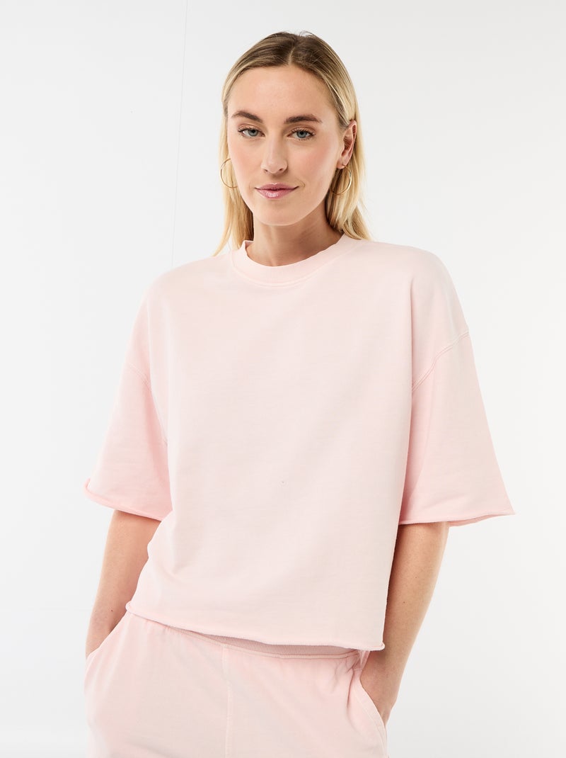 T-shirt manches 3/4 en French Terry Rose - Kiabi
