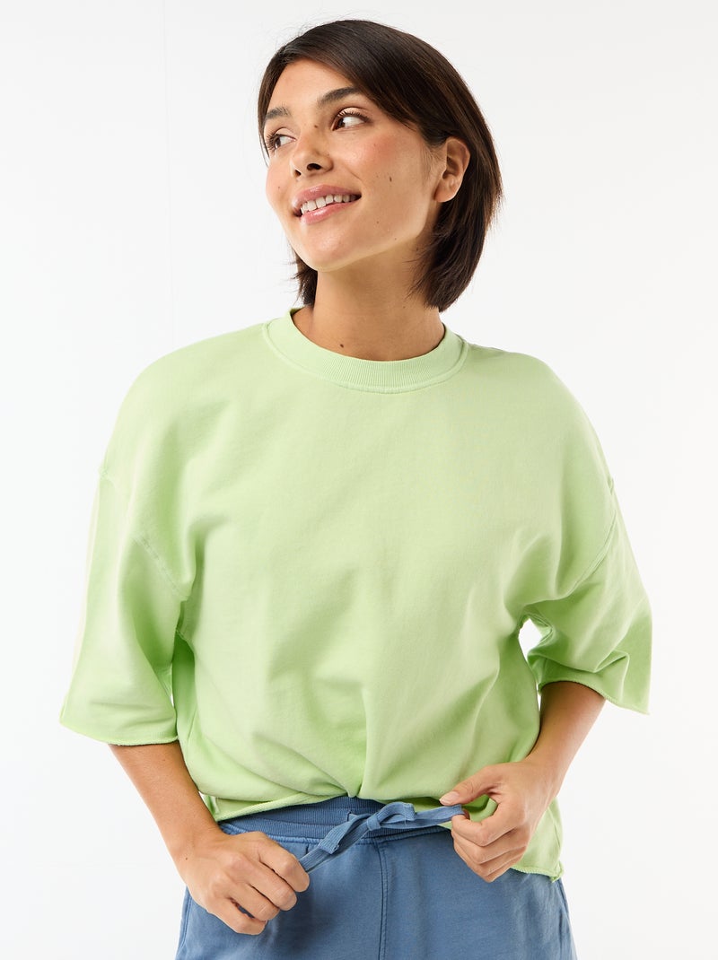 T-shirt manches 3/4 en French Terry Vert - Kiabi