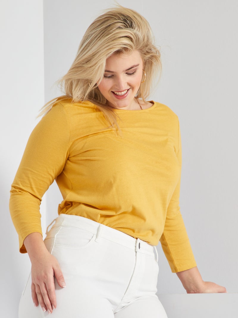 T-shirt manches 3/4 jaune - Kiabi