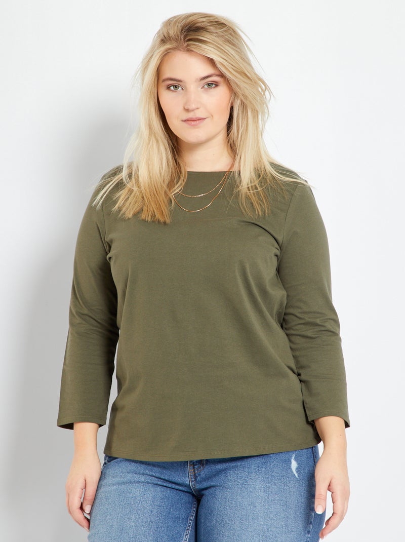 T-shirt manches 3/4 kaki - Kiabi