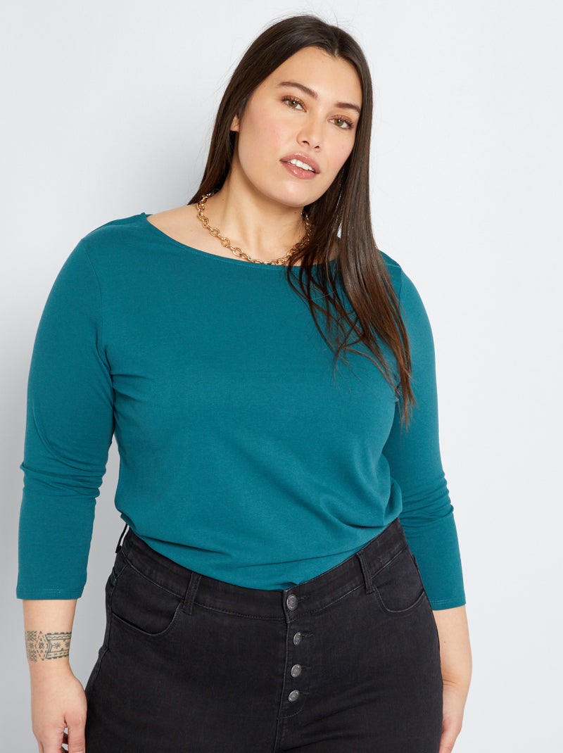 T-shirt manches 3/4 vert profond - Kiabi