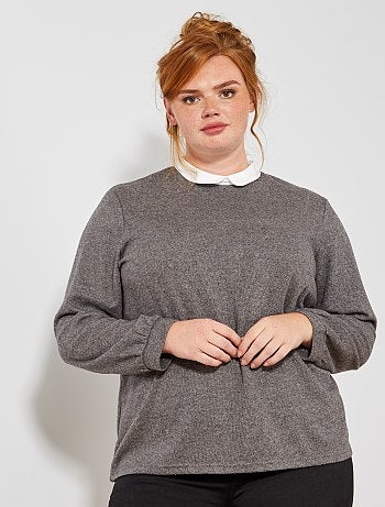 Grande taille femme - T-shirt manches ballon et col claudine - Kiabi