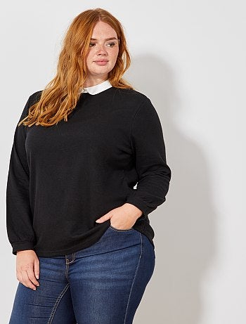 Grande taille femme - T-shirt manches ballon et col claudine - Kiabi