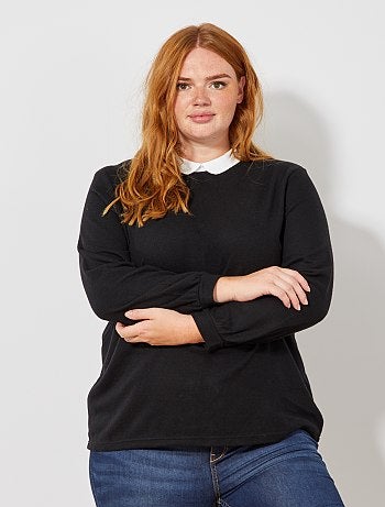 Grande taille femme - T-shirt manches ballon et col claudine - Kiabi