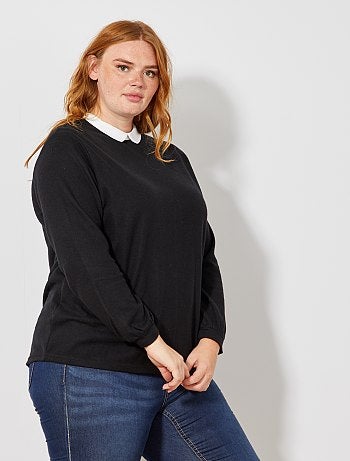 Grande taille femme - T-shirt manches ballon et col claudine - Kiabi
