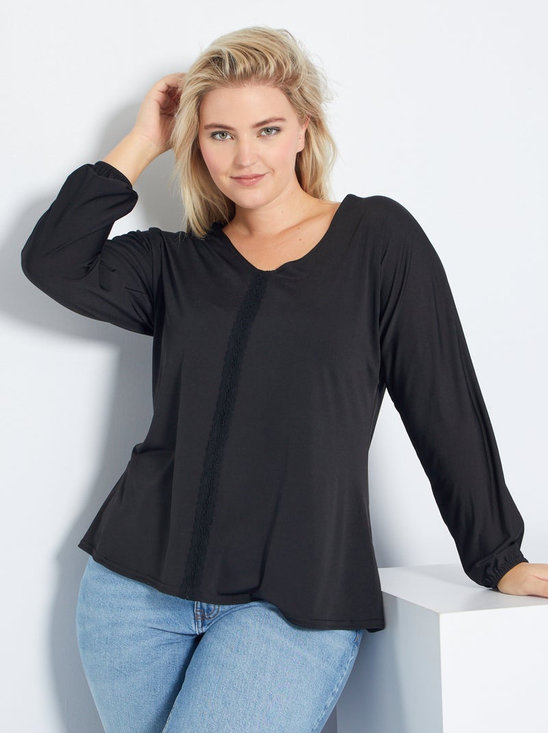 T-shirt manches chauve-souris noir - Kiabi