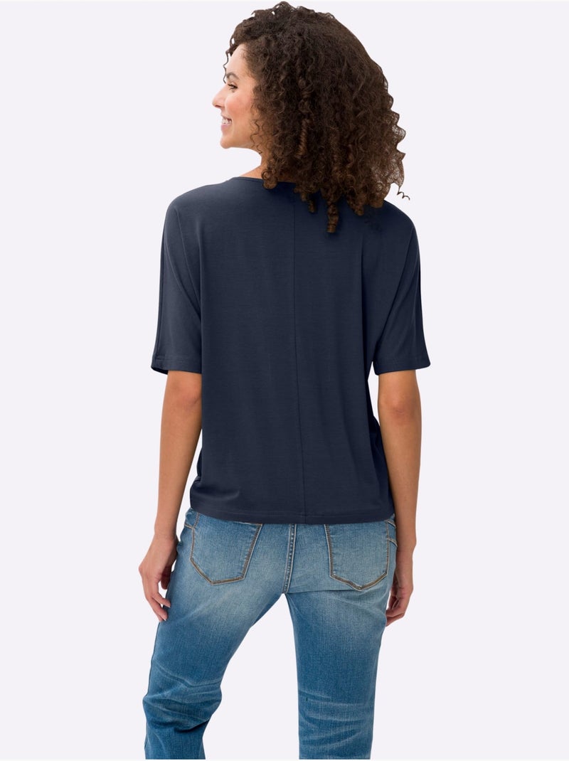 T-shirt Manches Chauve-souris Viscose Douce Et Fluide - Taille Standard - Helline Bleu marine - Kiabi