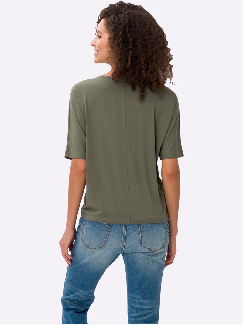 T-shirt Manches Chauve-souris Viscose Douce Et Fluide - Taille Standard - Helline Kaki - Kiabi