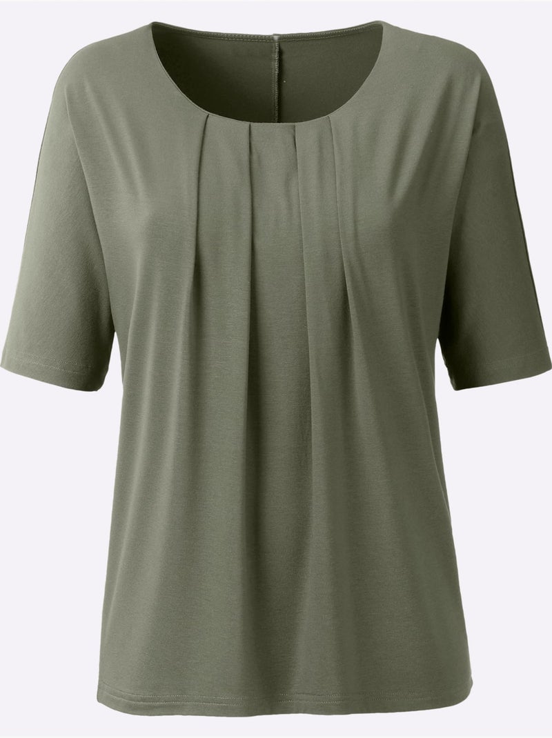 T-shirt Manches Chauve-souris Viscose Douce Et Fluide - Taille Standard - Helline Kaki - Kiabi