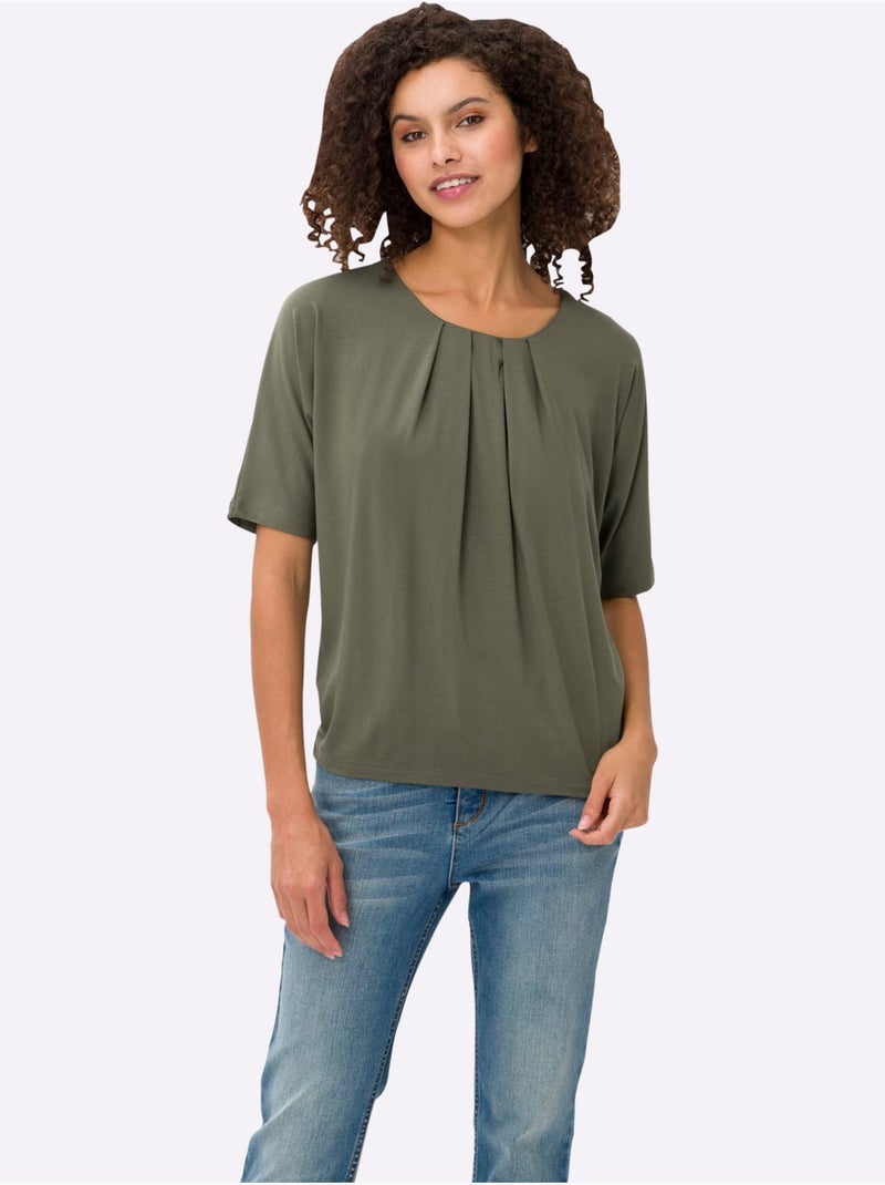 T-shirt Manches Chauve-souris Viscose Douce Et Fluide - Taille Standard - Helline Kaki - Kiabi