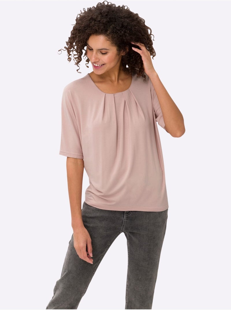 T-shirt Manches Chauve-souris Viscose Douce Et Fluide - Taille Standard - Helline Poudre - Kiabi